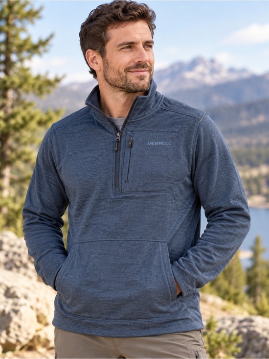 Merrell Other - Merrell men's performance XL 1/4-zip pullover in a heathered dark blue color.